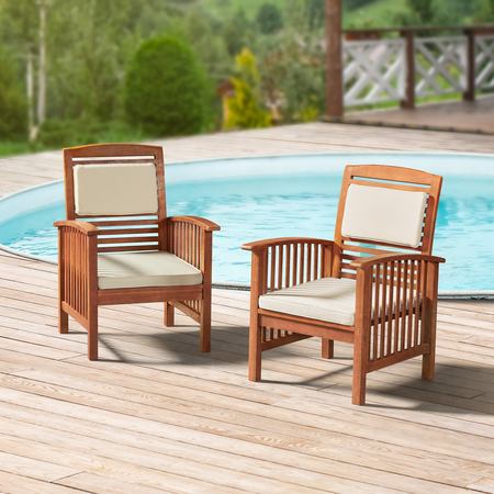 Alaterre Furniture Lyndon Eucalyptus Wood Outdoor Chair with Cushions, Set of 2 ANLY02EBO